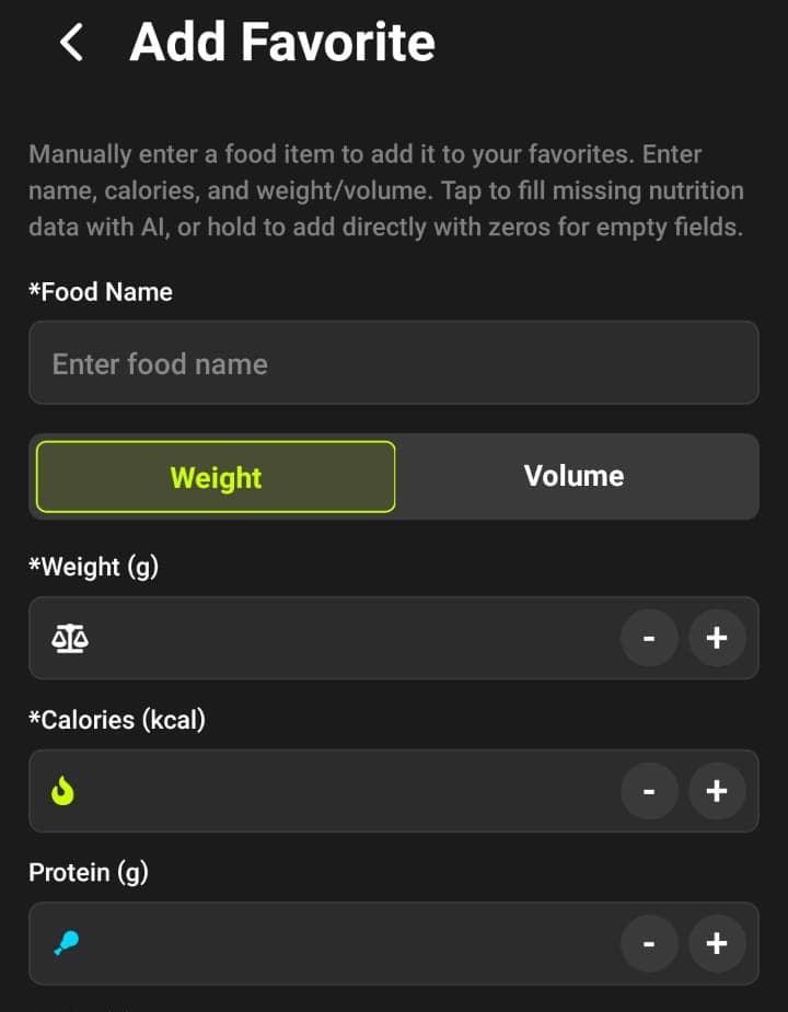 How to add custom foods to your favorites